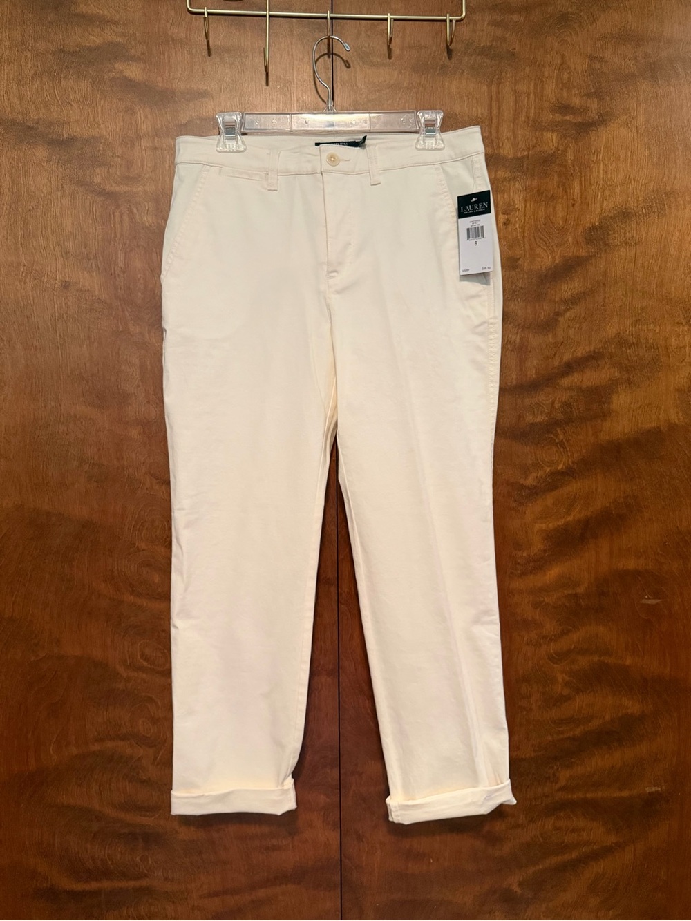LAUREN Ralph Lauren Straight Leg Cuffed Denim Pants Womens 6 Winter Creme NWT
